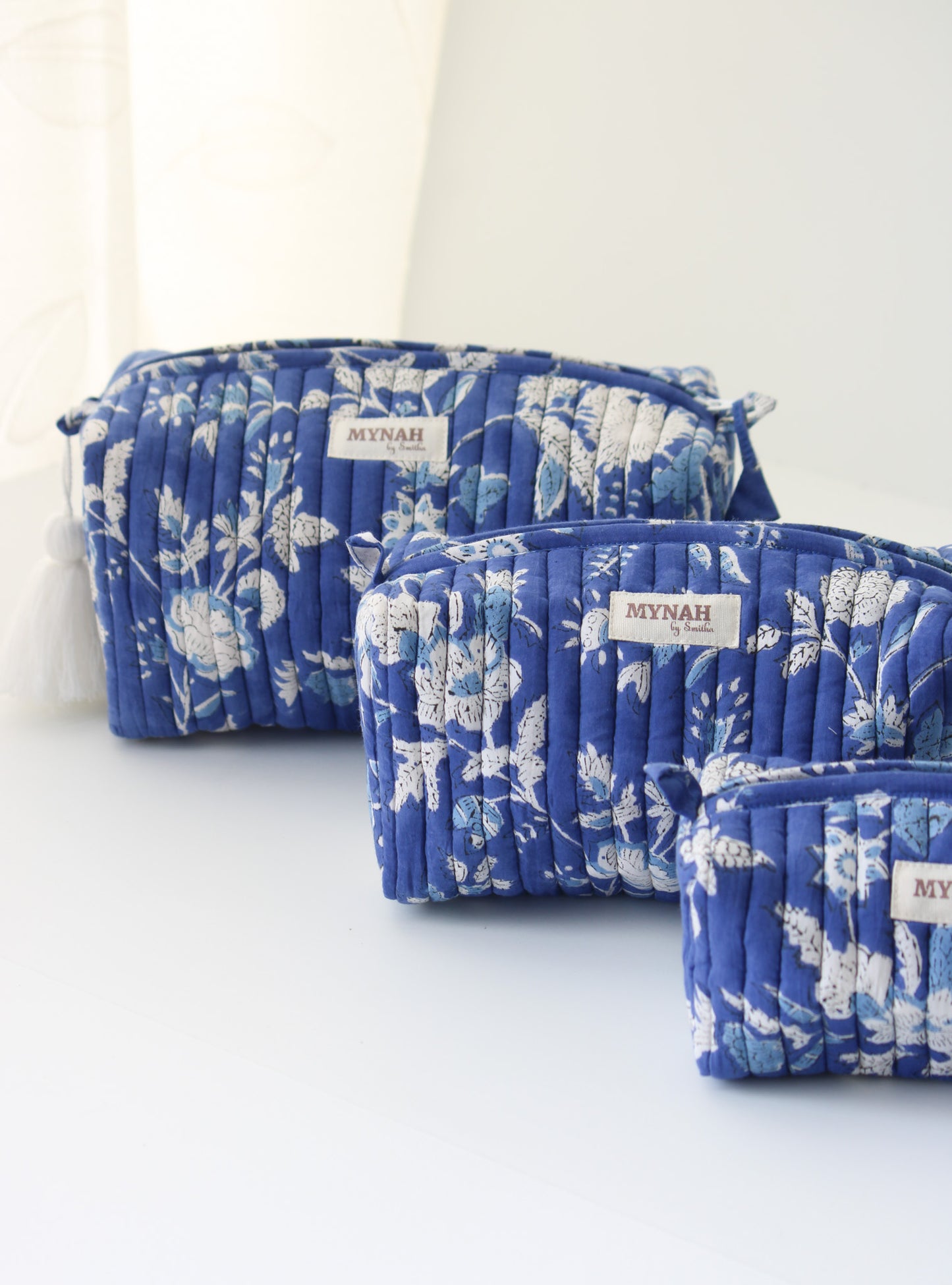 'DENIM DREAMS ' printed travel/makeup zipper pouch-set of 3