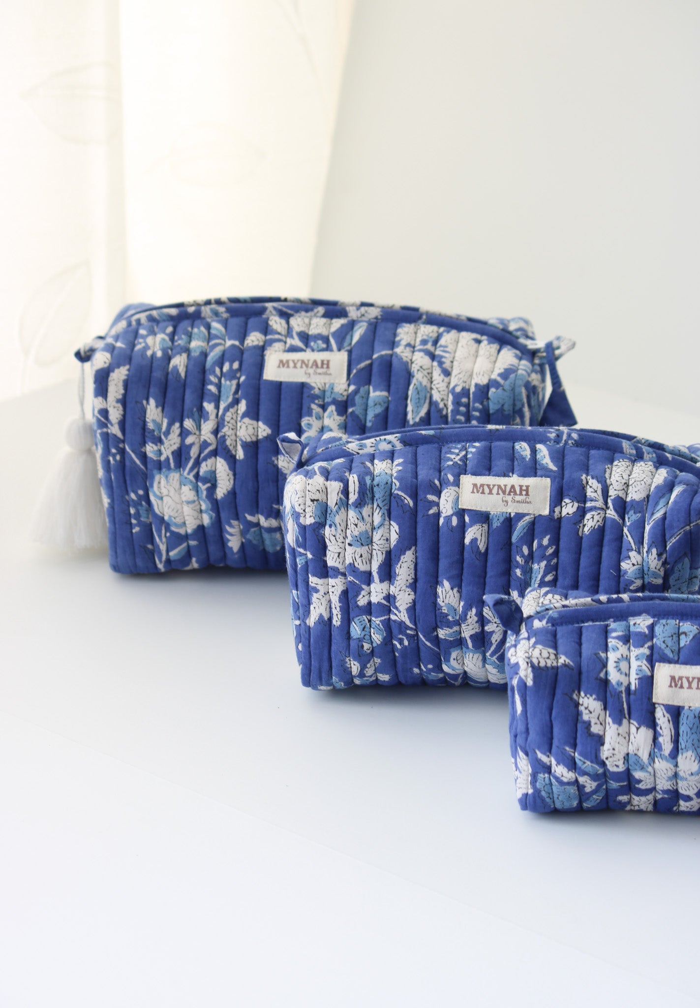 'DENIM DREAMS ' printed travel/makeup zipper pouch-set of 3