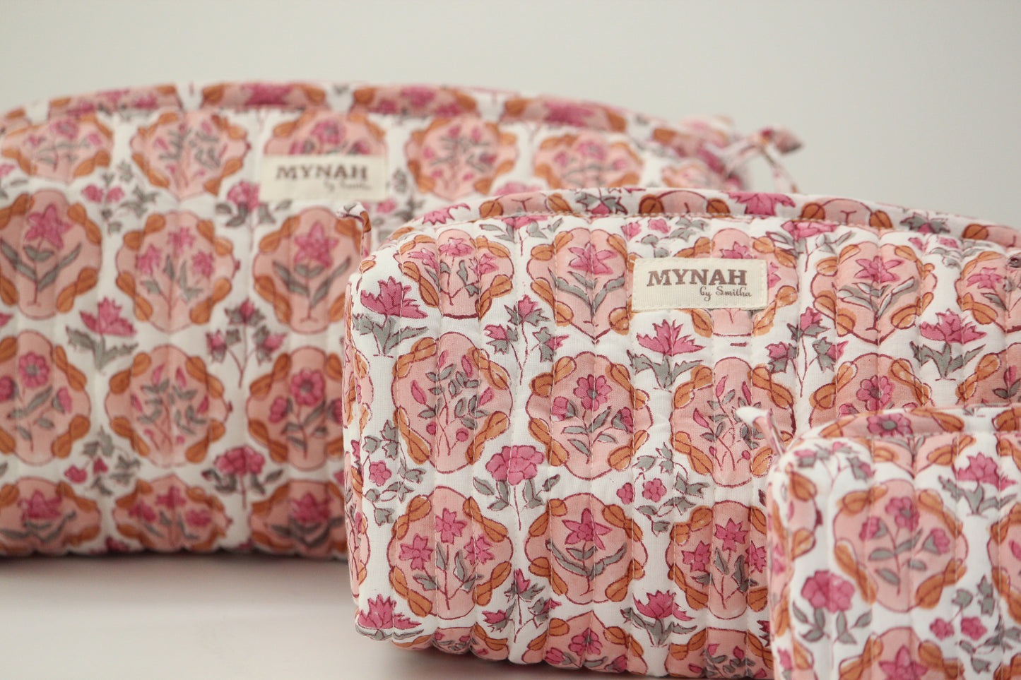 'APRICOT BLUSH' printed travel/makeup zipper pouch-set of 3