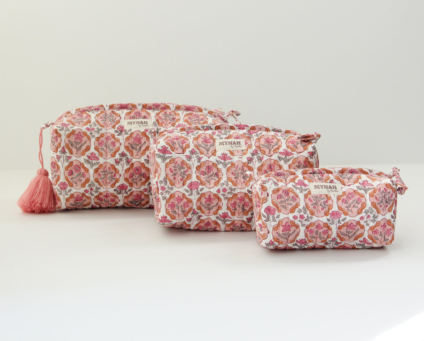 'APRICOT BLUSH' printed travel/makeup zipper pouch-set of 3