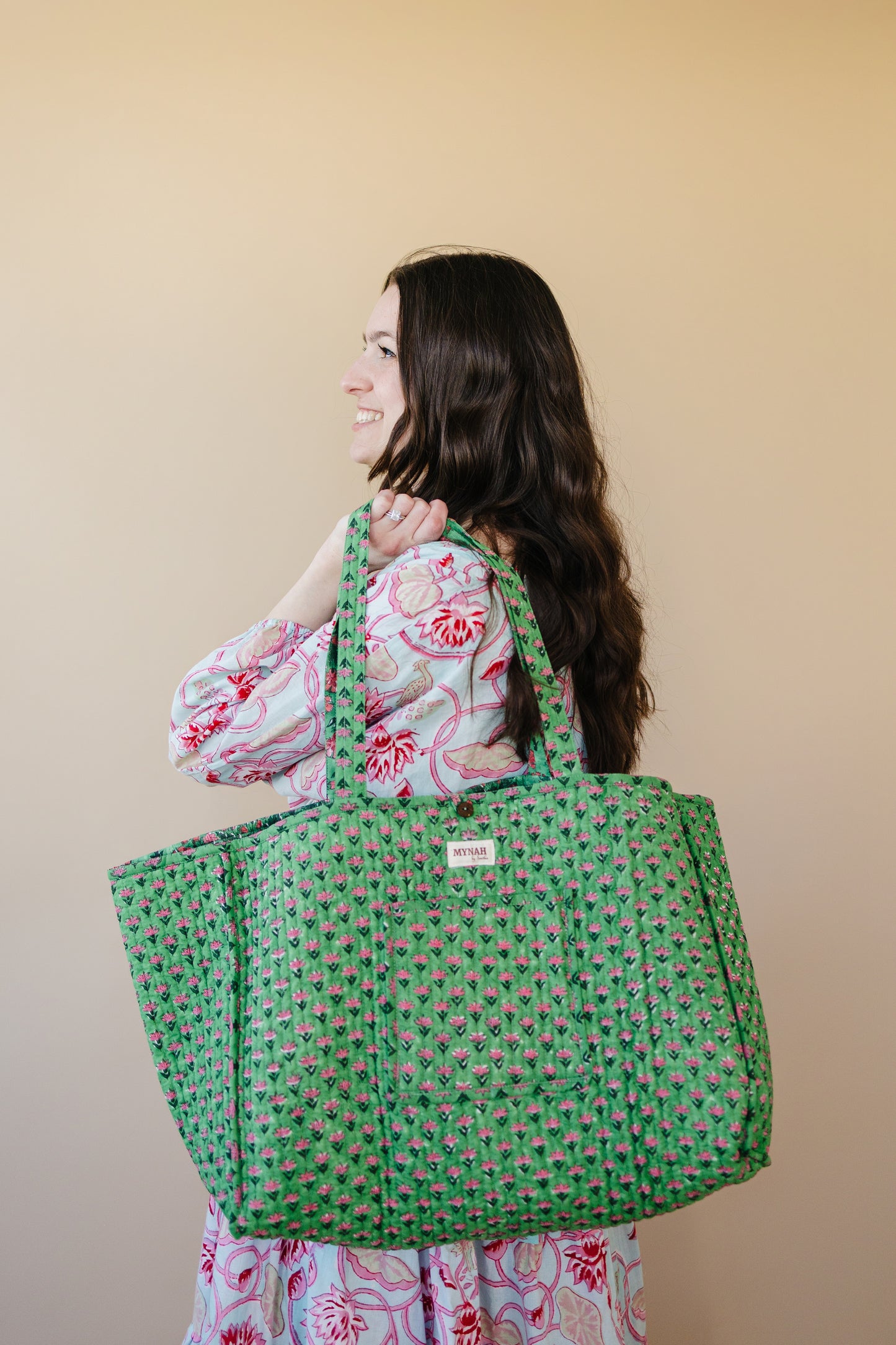 'CACTUS ROSE’ floral print reversible tote bag-Large beach tote (Copy)