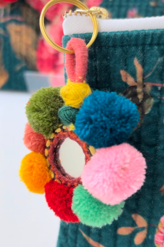 Pompom keychain with mirror