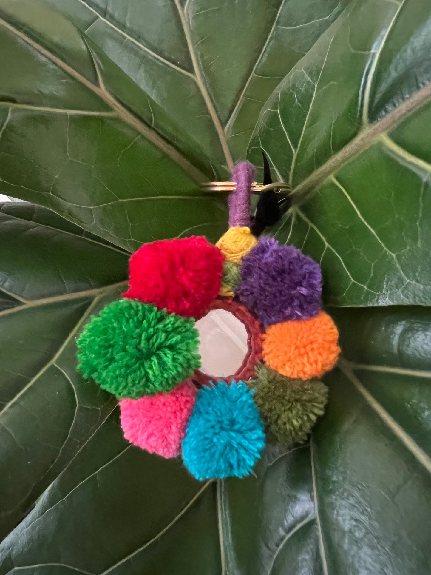 Pompom keychain with mirror