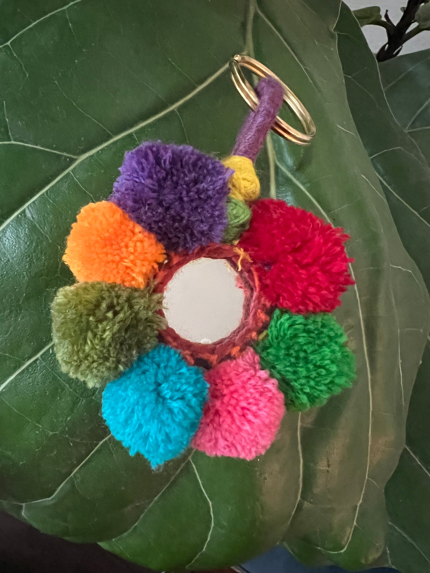 Pompom keychain with mirror