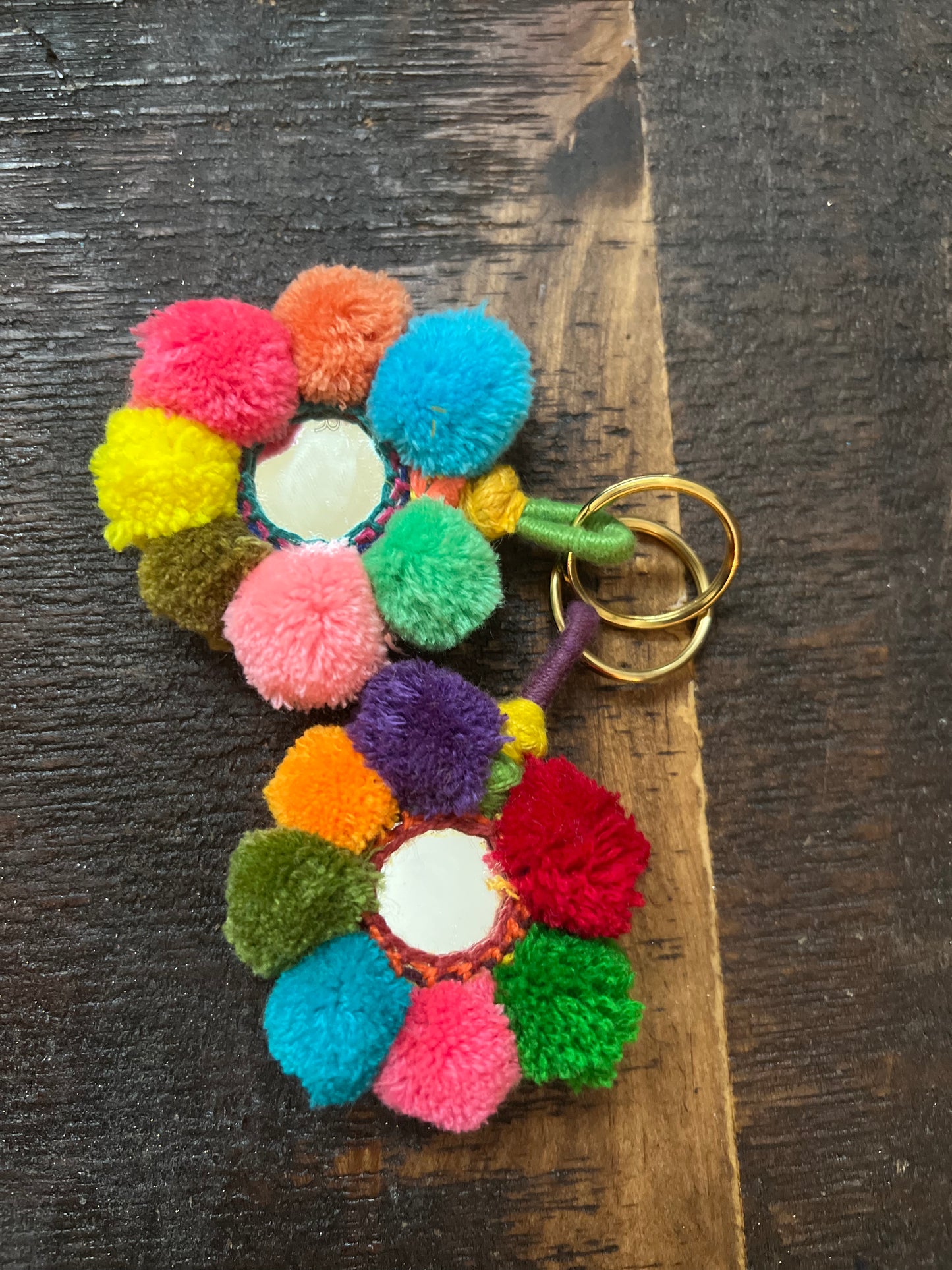 Pompom keychain with mirror