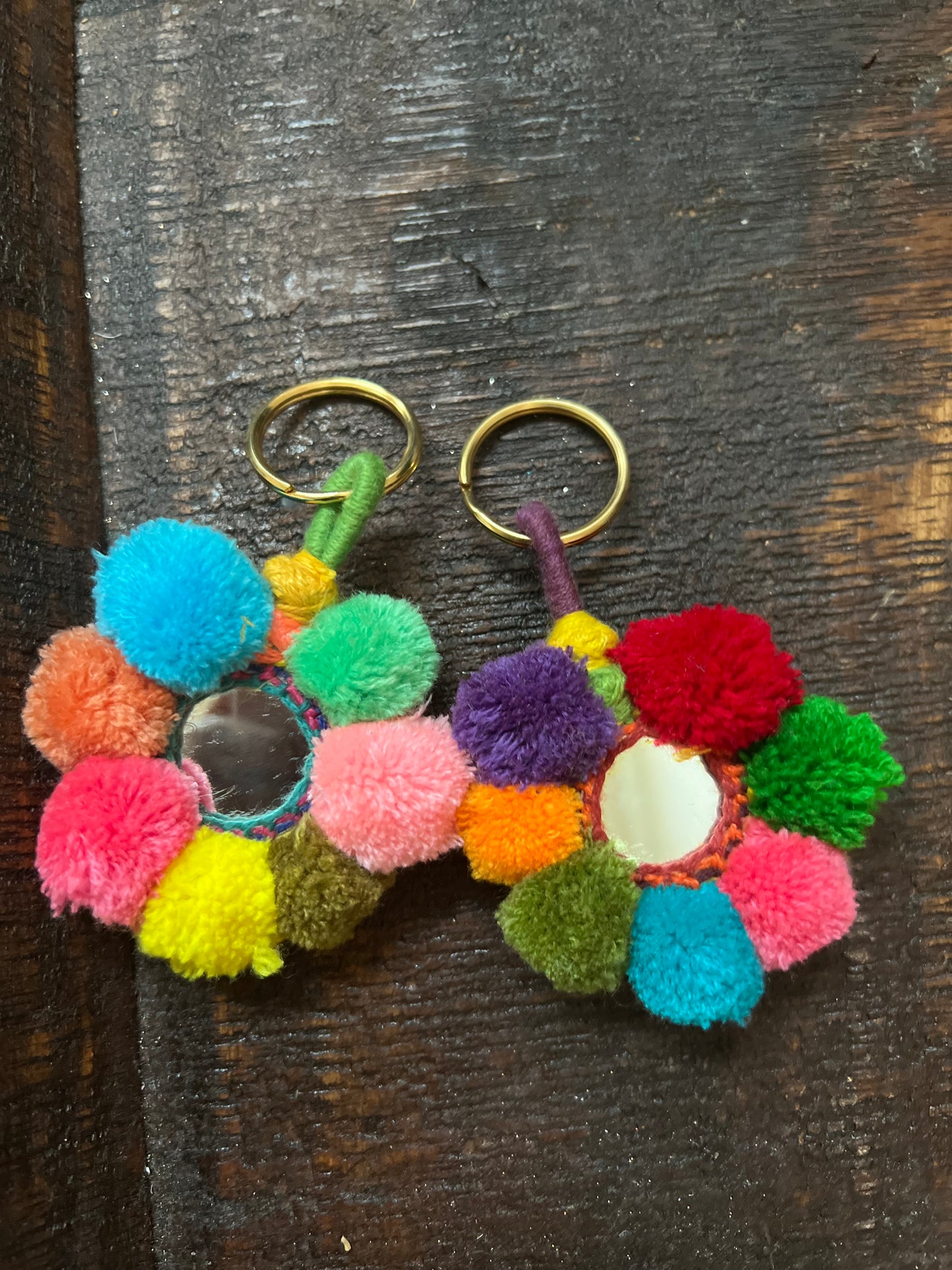 Pompom keychain with mirror