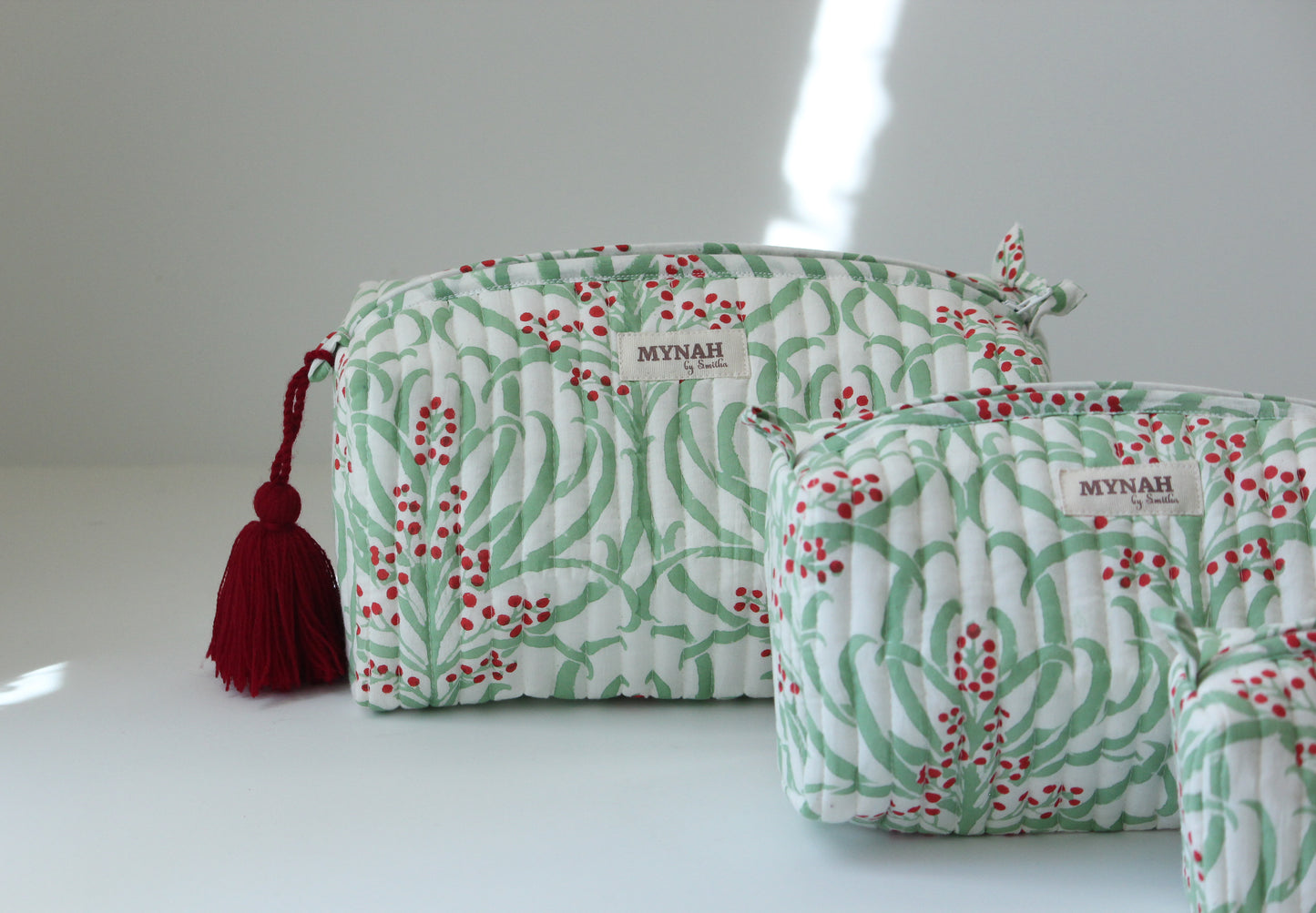 'MORRIS BERRIES' printed travel/makeup zipper pouch-set of 3