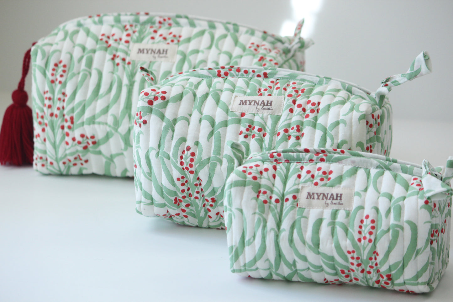 'MORRIS BERRIES' printed travel/makeup zipper pouch-set of 3