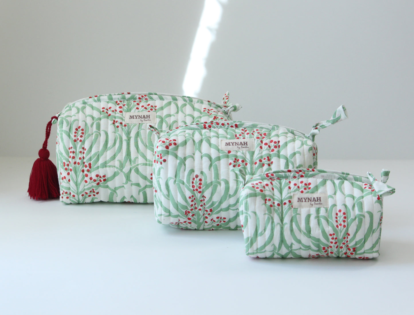 'MORRIS BERRIES' printed travel/makeup zipper pouch-set of 3