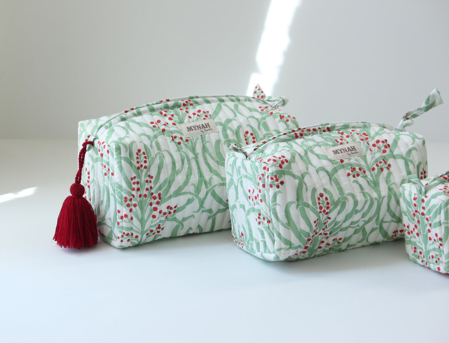 'MORRIS BERRIES' printed travel/makeup zipper pouch-set of 3