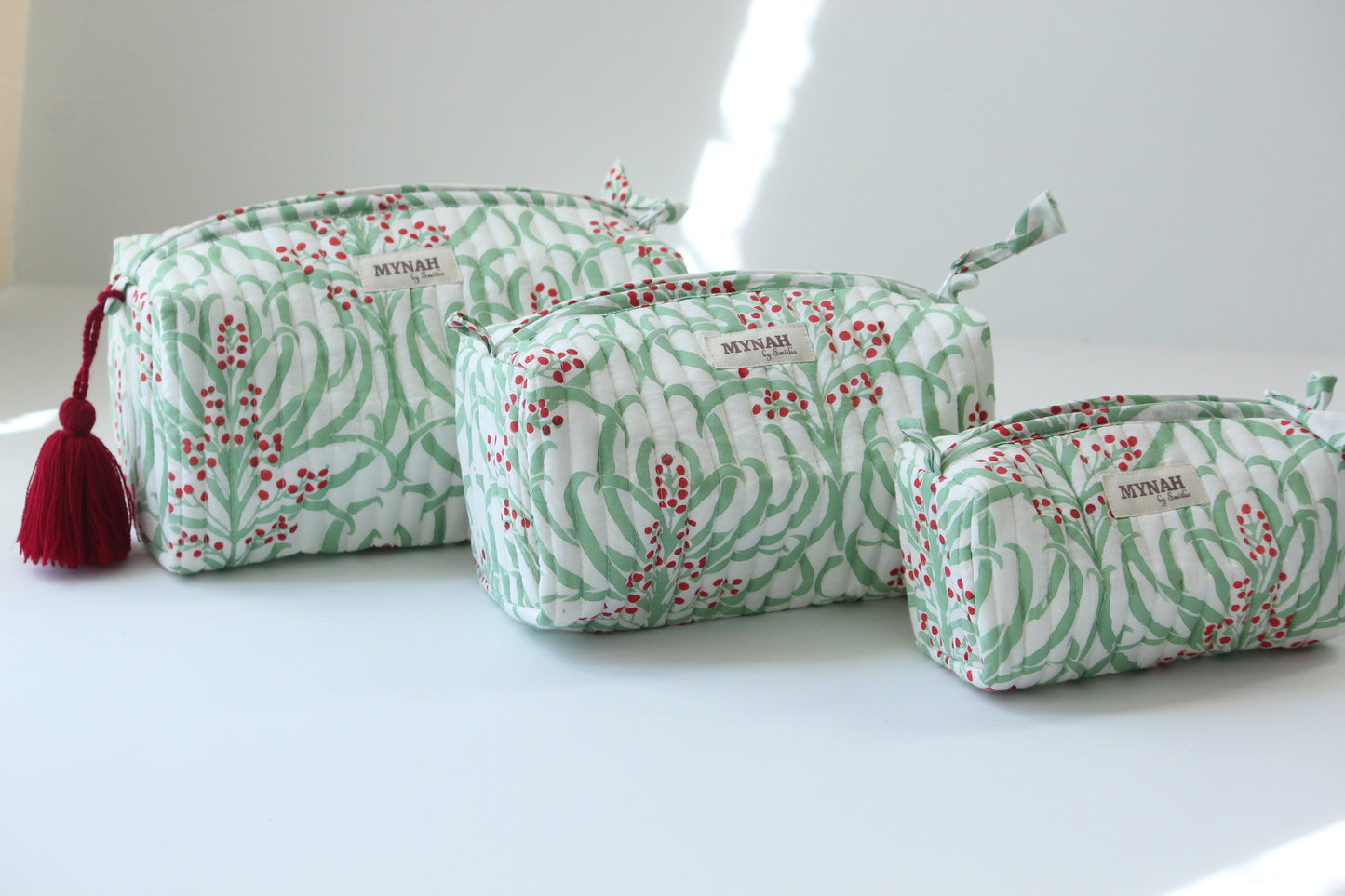 'MORRIS BERRIES' printed travel/makeup zipper pouch-set of 3