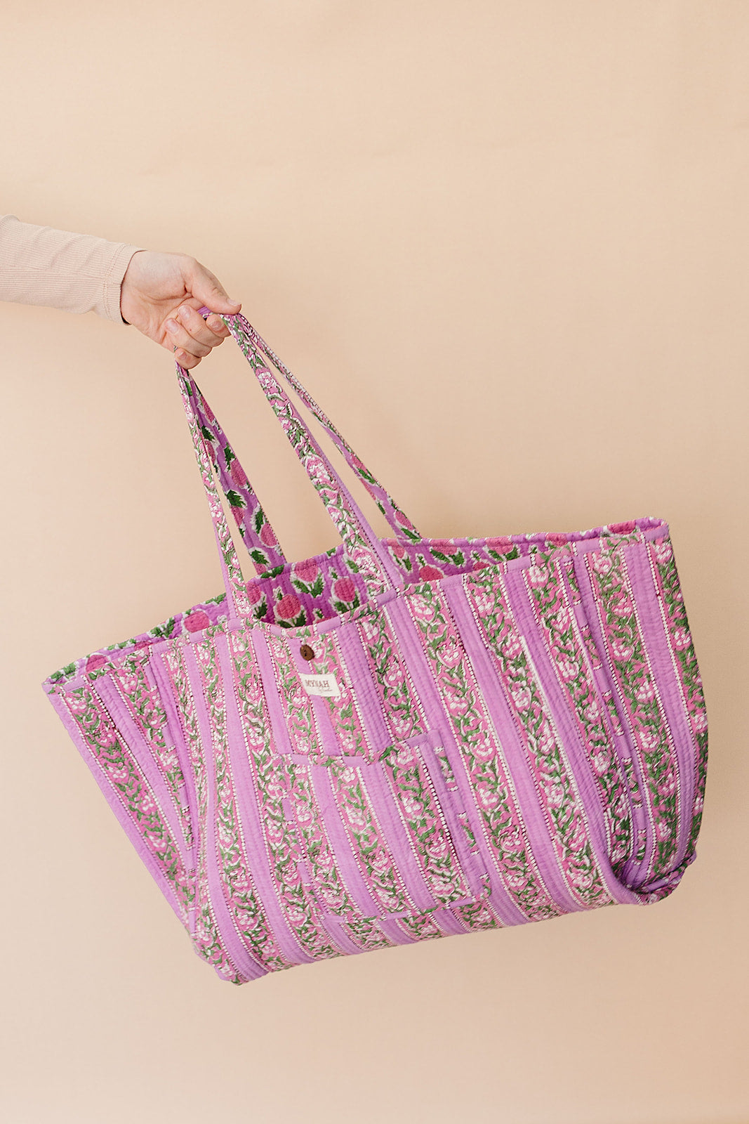 Berry smoothie floral print tote bag-Large