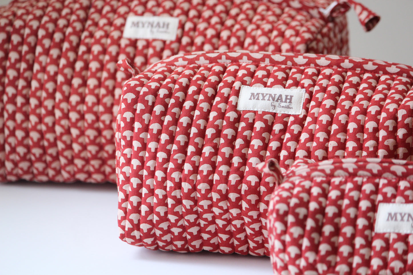 'RUST MUSHROOMS ' printed travel/makeup zipper pouch-set of 3