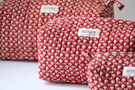 'RUST MUSHROOMS ' printed travel/makeup zipper pouch-set of 3