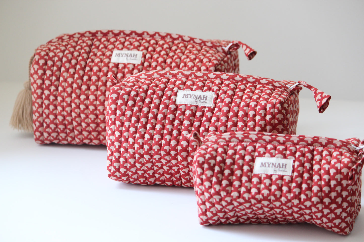 'RUST MUSHROOMS ' printed travel/makeup zipper pouch-set of 3
