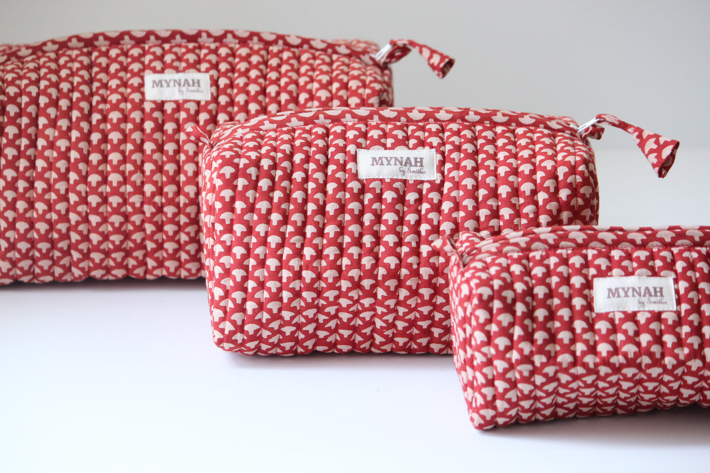 'RUST MUSHROOMS ' printed travel/makeup zipper pouch-set of 3