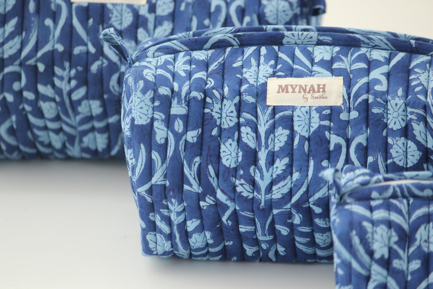 'SAPPHIRE WAVES' printed travel/makeup zipper pouch-set of 3