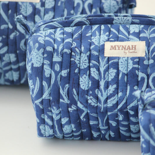 'SAPPHIRE WAVES' printed travel/makeup zipper pouch-set of 3
