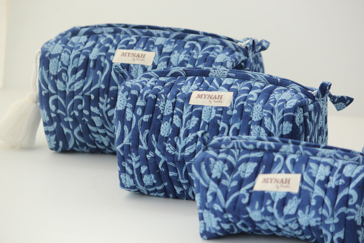 'SAPPHIRE WAVES' printed travel/makeup zipper pouch-set of 3
