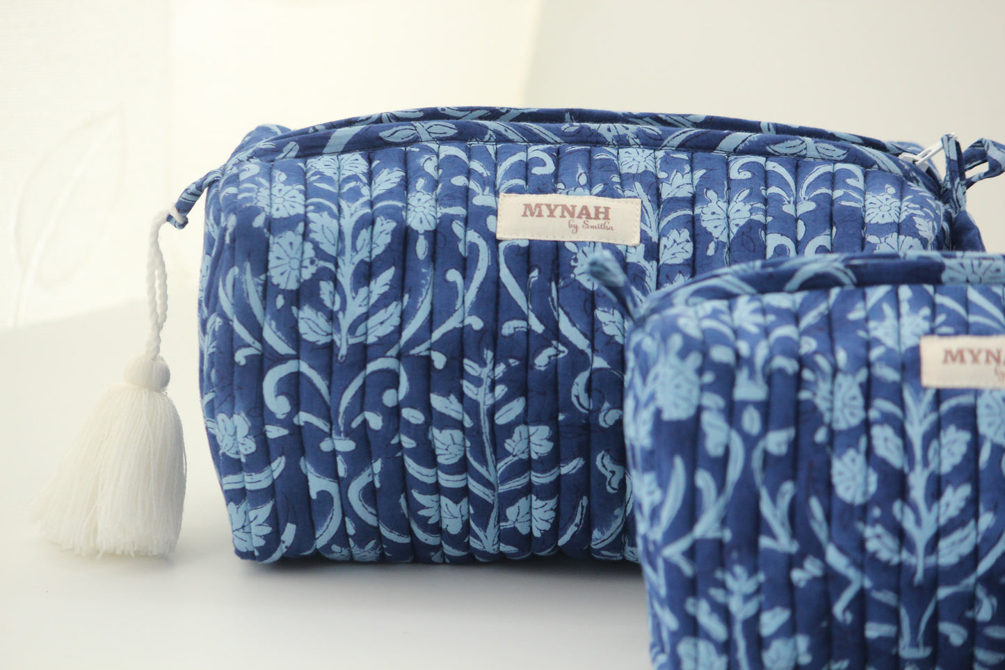 'SAPPHIRE WAVES' printed travel/makeup zipper pouch-set of 3