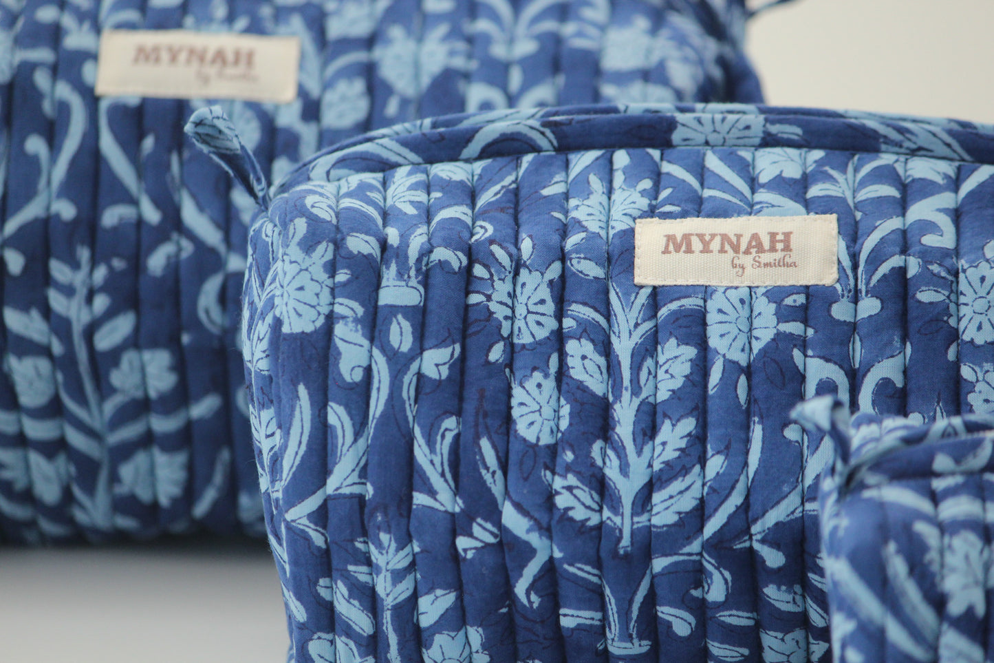 'SAPPHIRE WAVES' printed travel/makeup zipper pouch-set of 3
