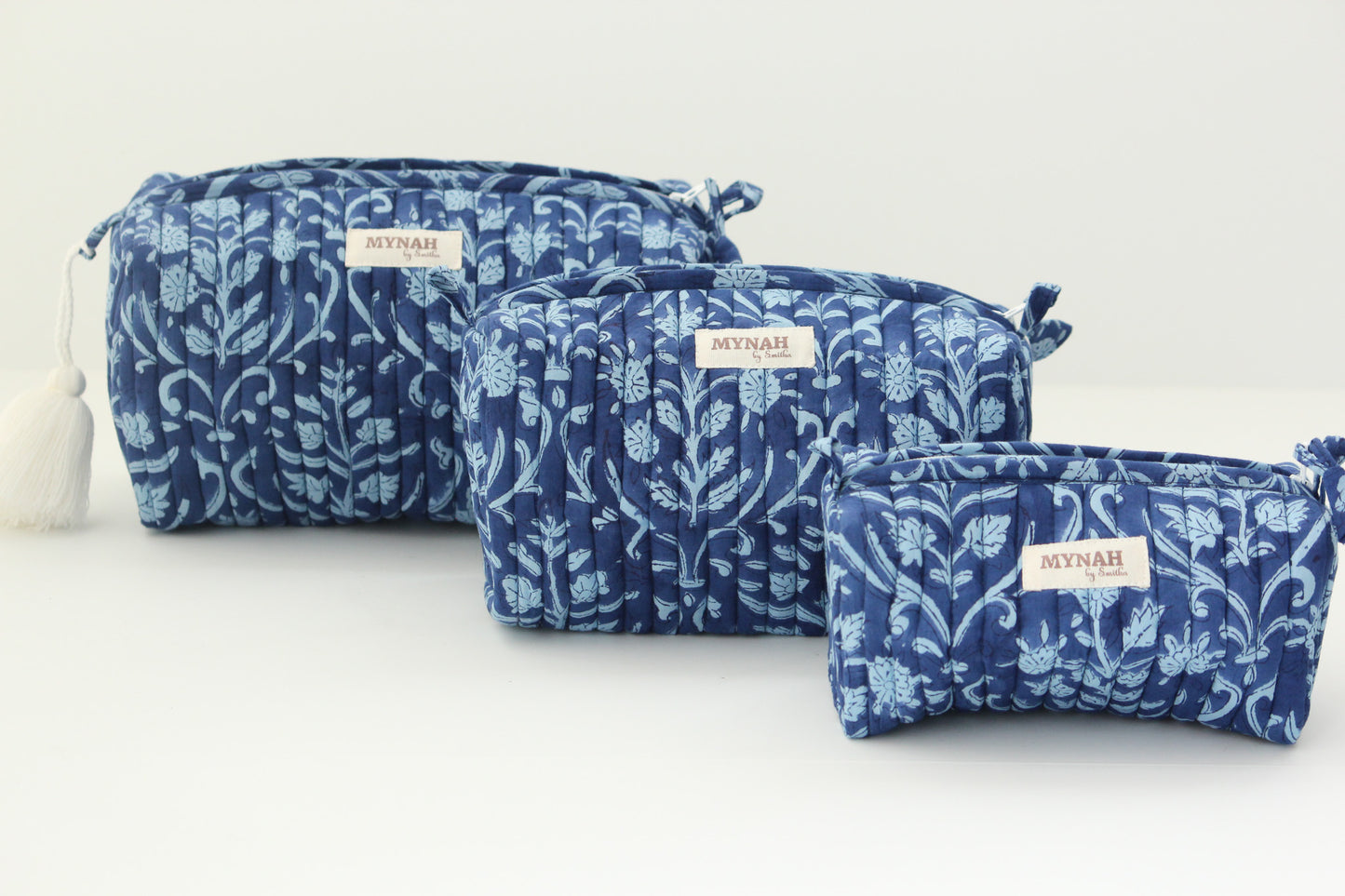 'SAPPHIRE WAVES' printed travel/makeup zipper pouch-set of 3
