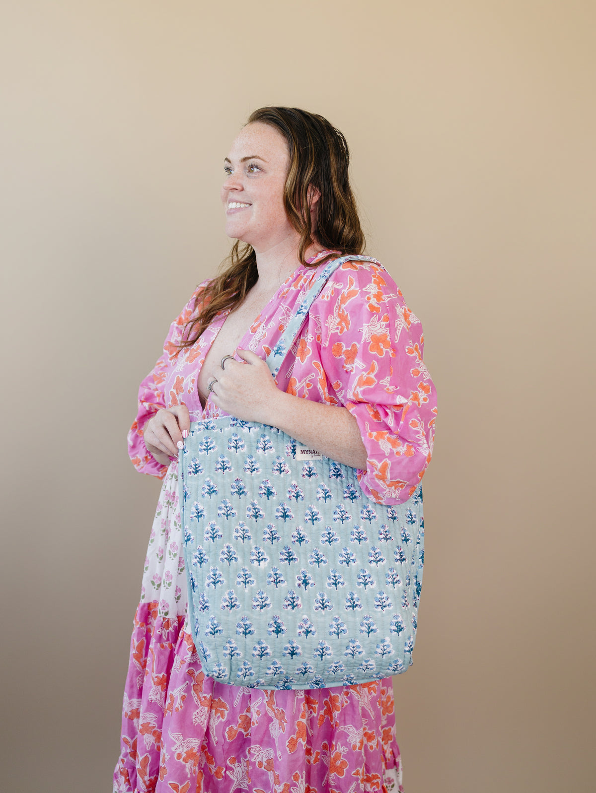 Crimson garden floral print tote bag-Small