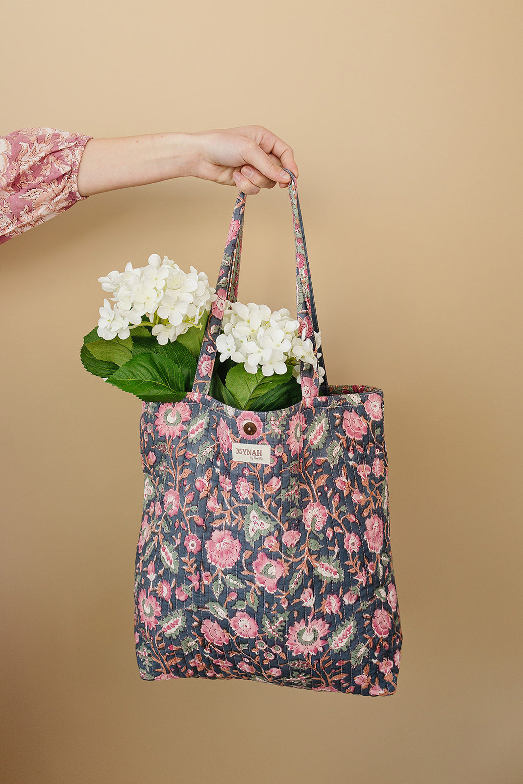 Indian rose garden print tote bag-Small laptop size