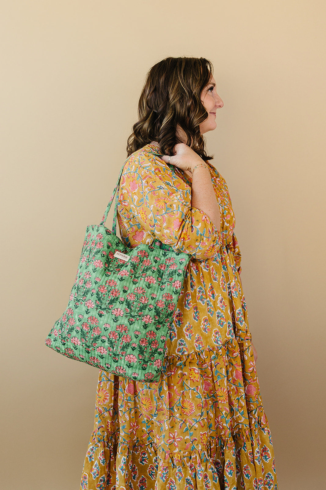 'Cactus Rose' laptop size floral print tote bag-Small