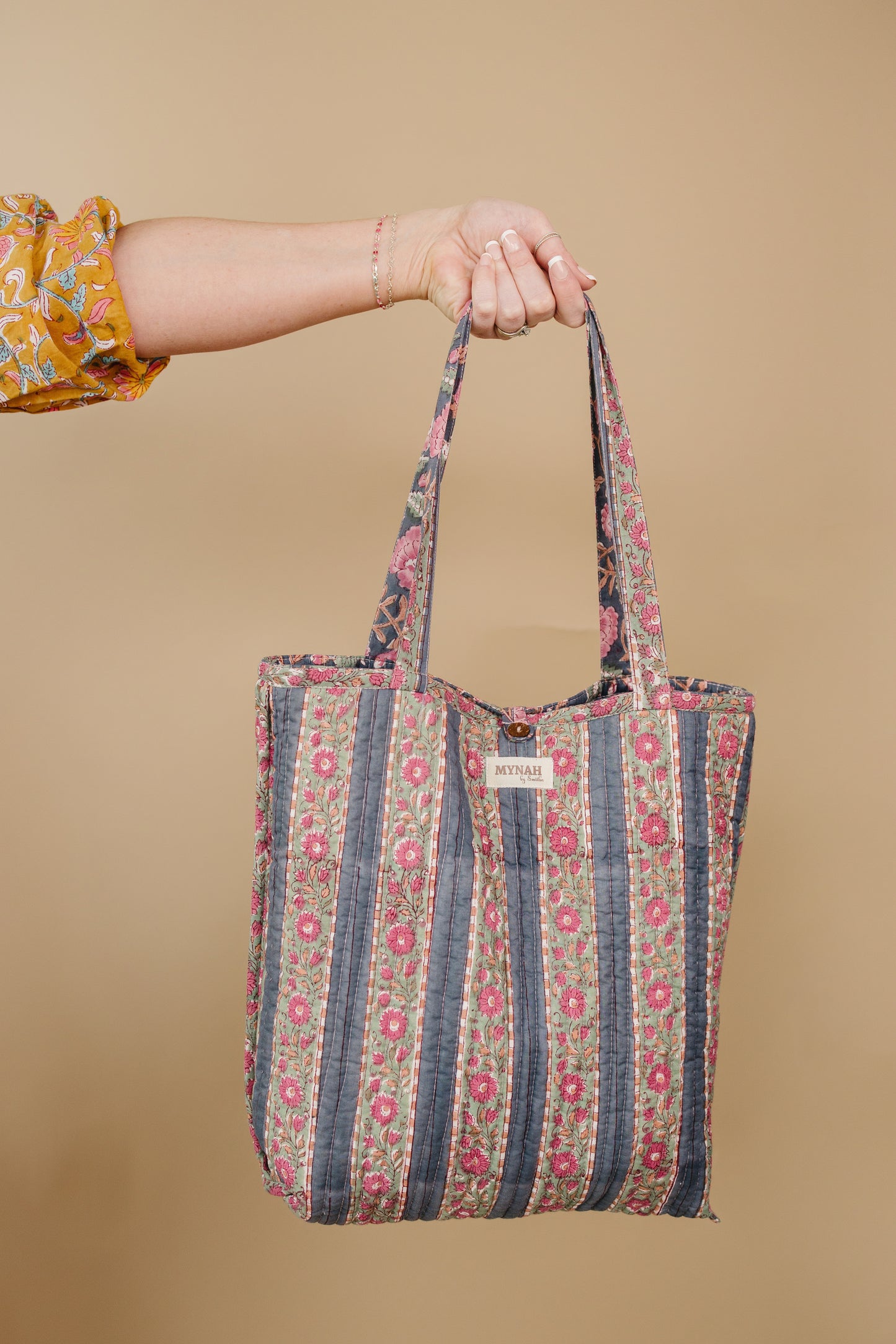Indian rose garden print tote bag-Small laptop size