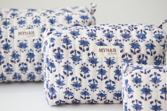 'BLUE BONNET'  printed travel/makeup zipper pouch-LARGE only