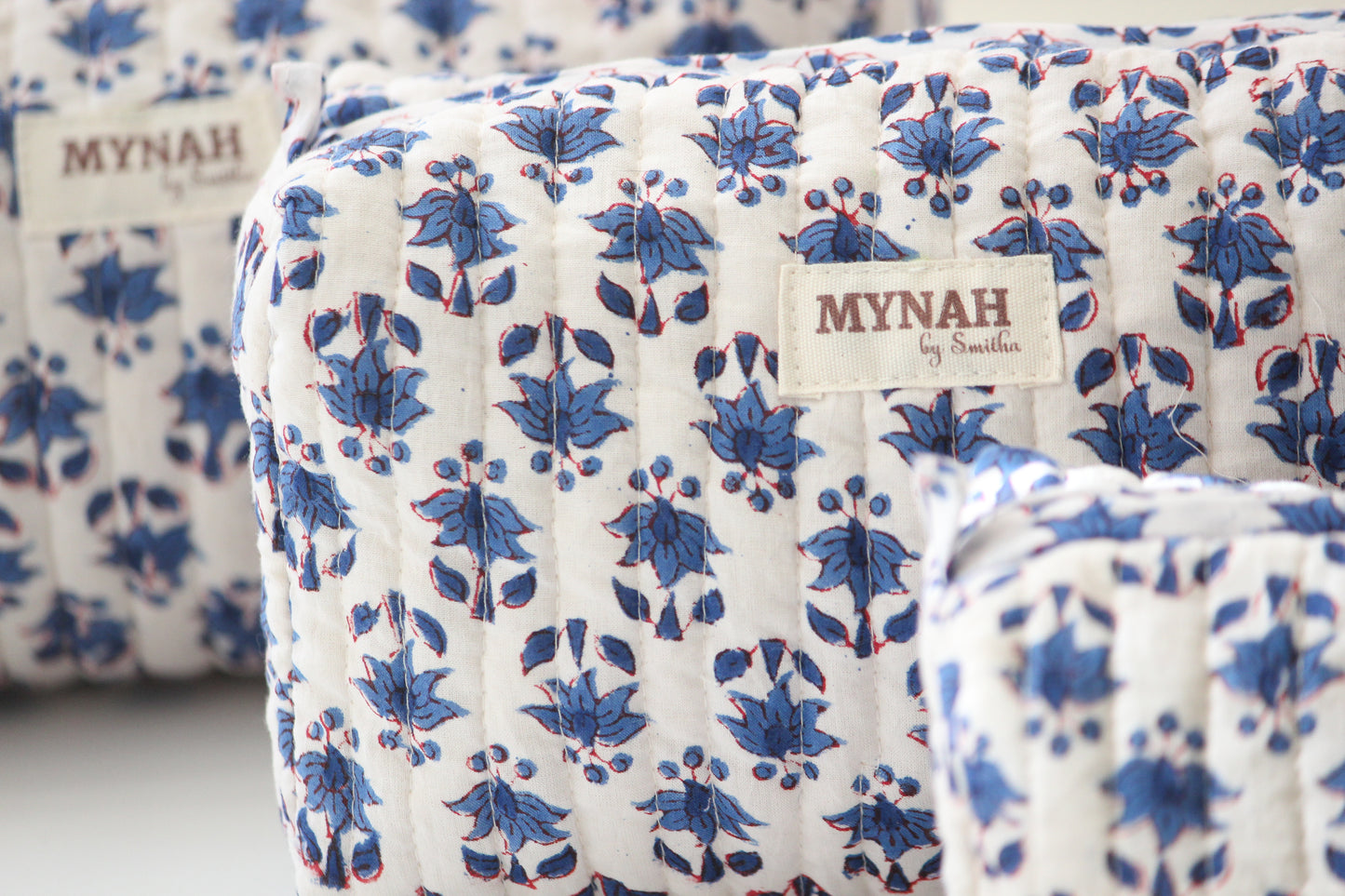 'BLUE BONNET' printed travel/makeup zipper pouch-set of 3