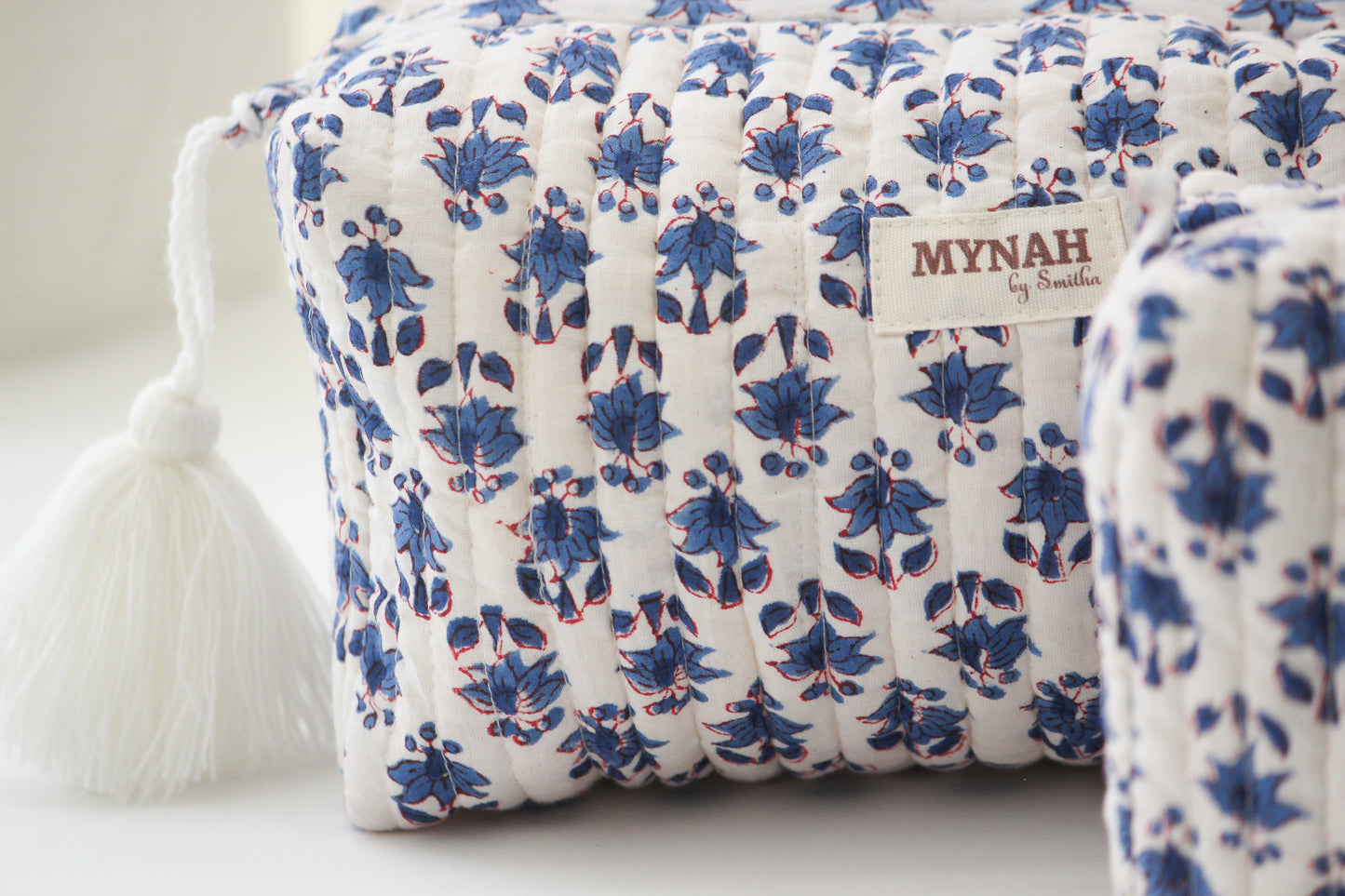 'BLUE BONNET' printed travel/makeup zipper pouch-set of 3