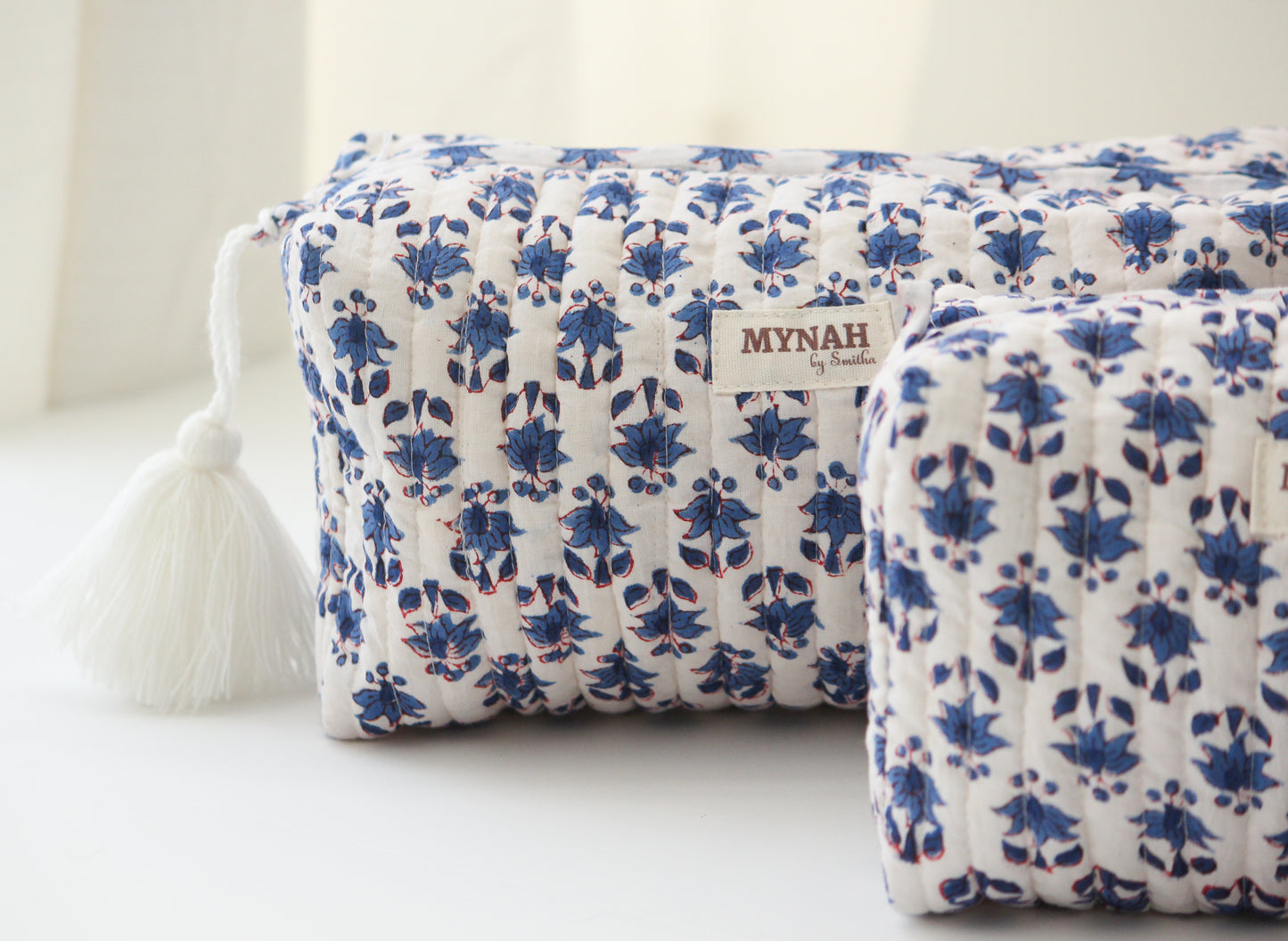 'BLUE BONNET' printed travel/makeup zipper pouch-set of 3