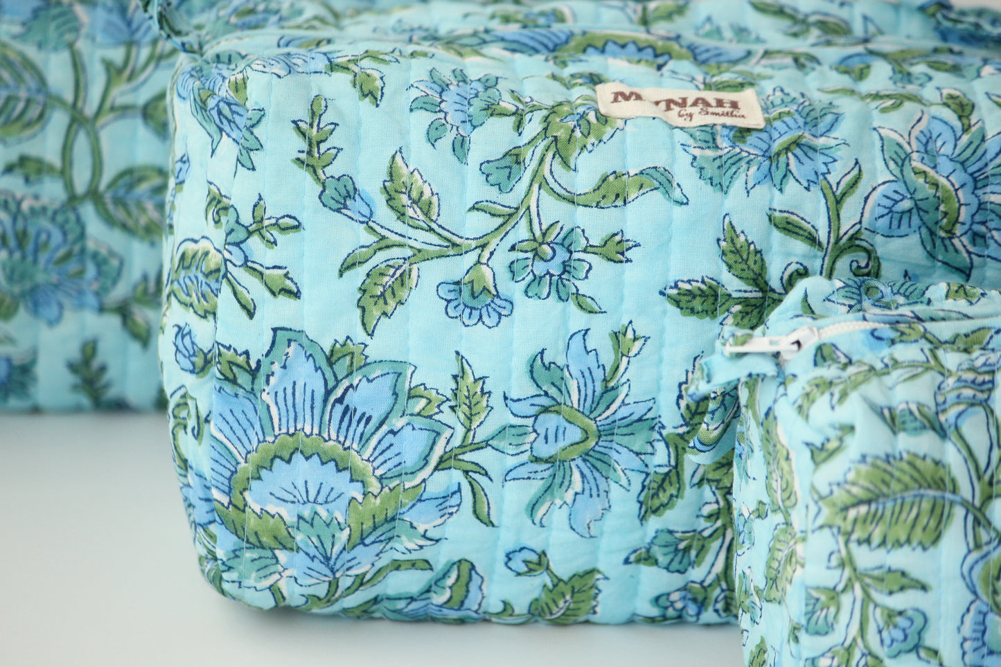 'BLUE GREEN'  printed travel/makeup zipper pouch-LARGE only