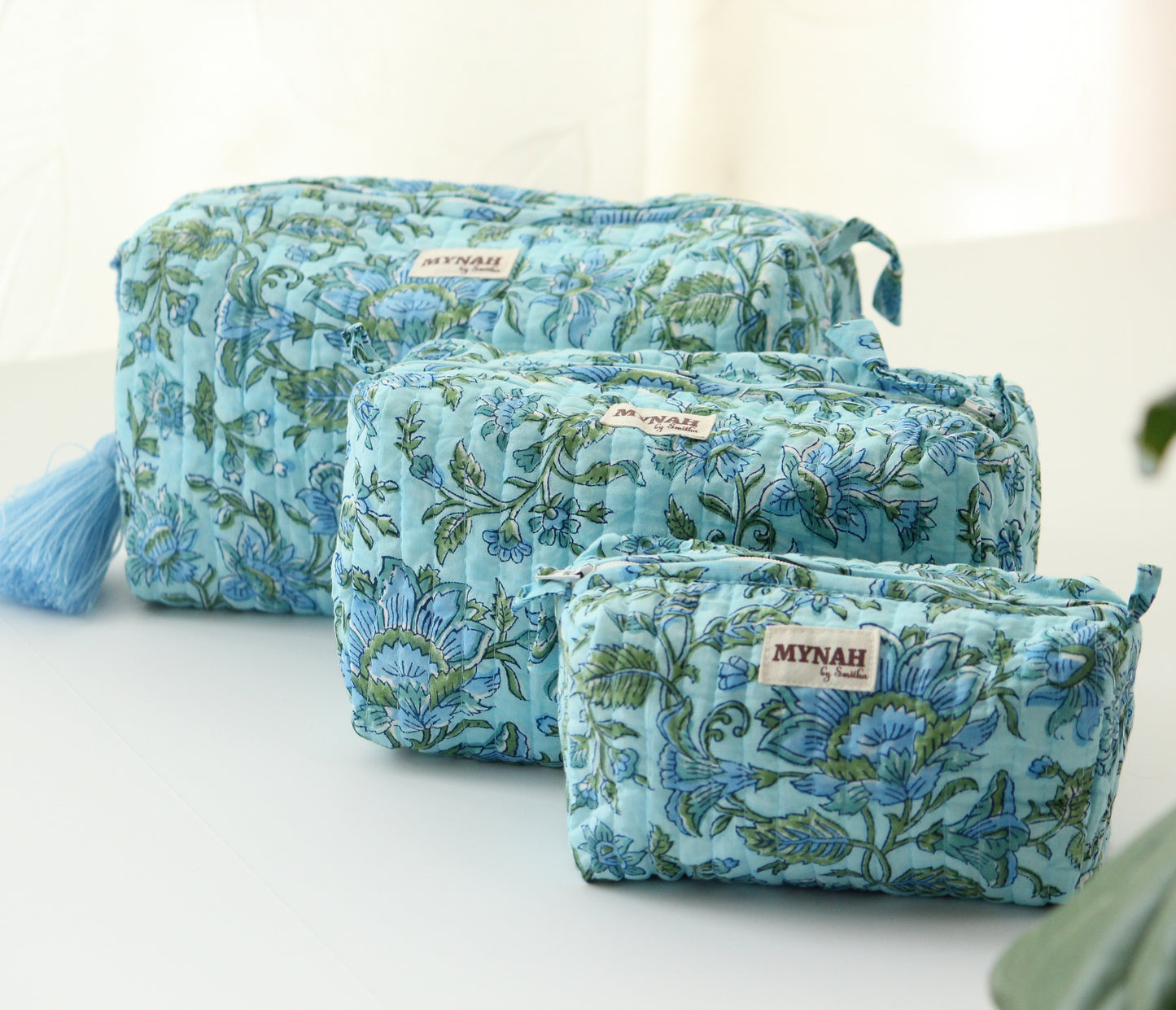 'SEA FOAM' printed travel/makeup zipper pouch-set of 3