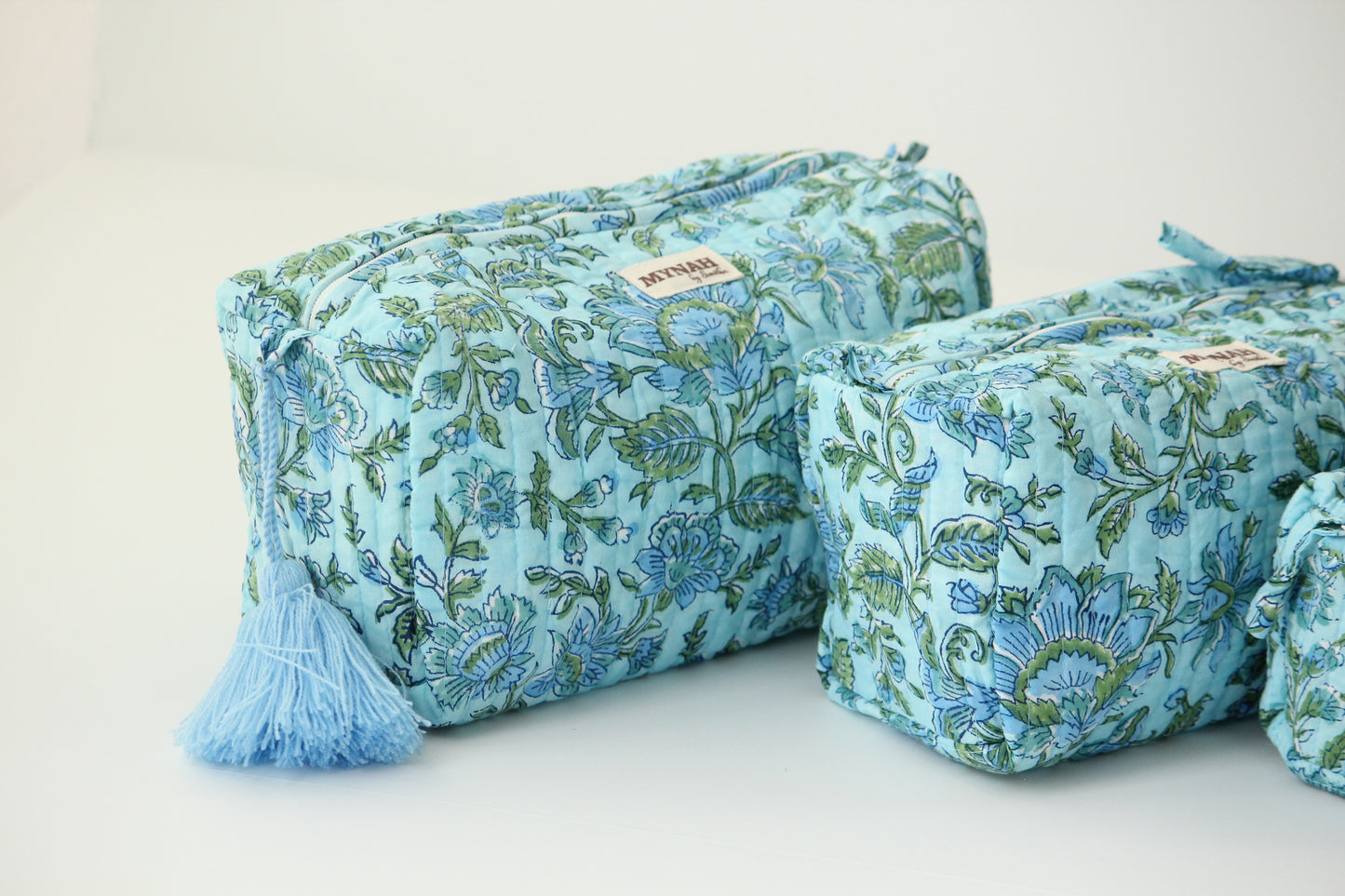 'BLUE GREEN'  printed travel/makeup zipper pouch-LARGE only