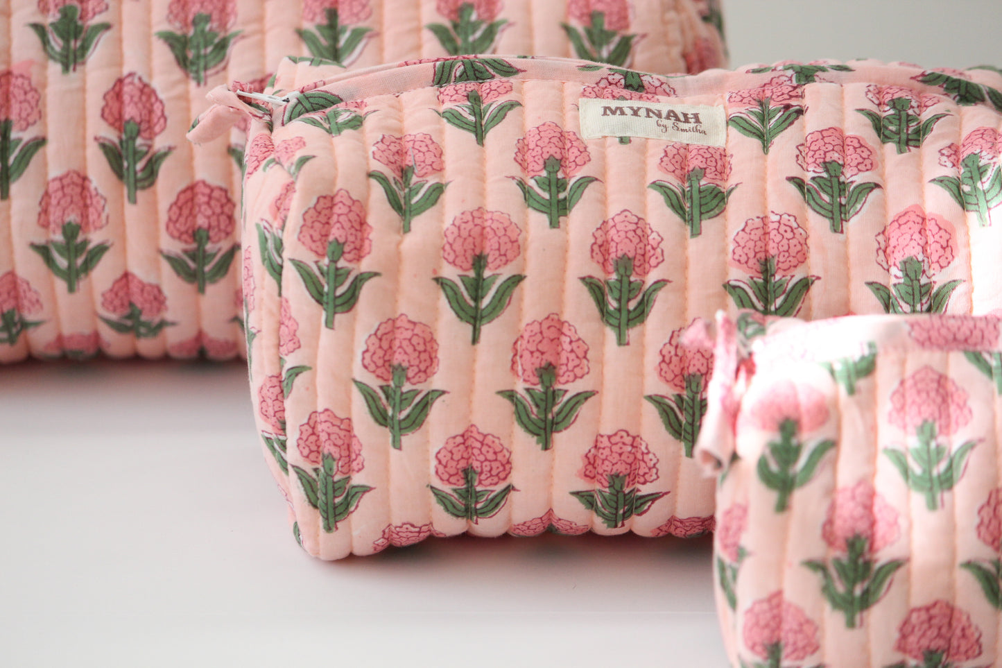 'BLUSH MARIGOLD' printed travel/makeup zipper pouch-set of 3