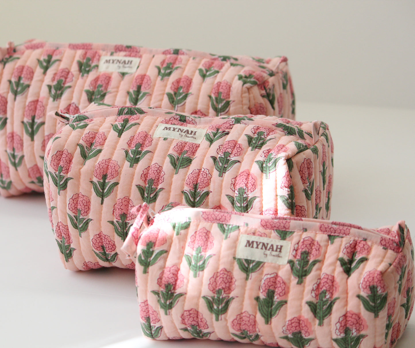 'BLUSH MARIGOLD' printed travel/makeup zipper pouch-set of 3