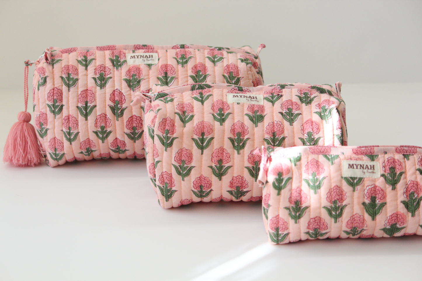 'BLUSH MARIGOLD' printed travel/makeup zipper pouch-set of 3