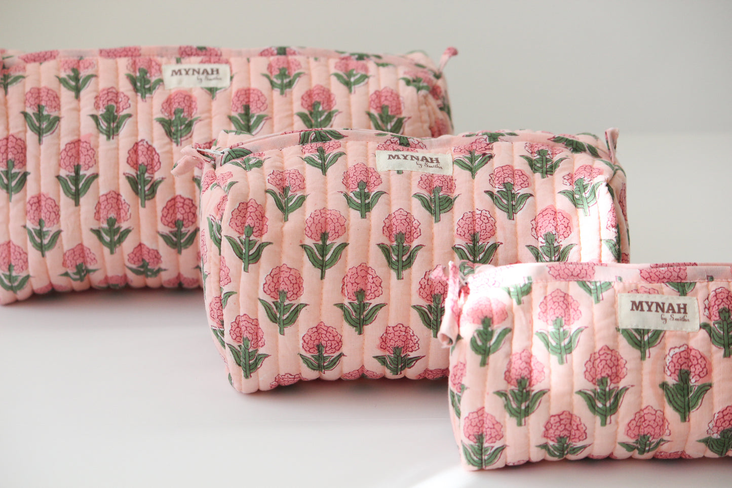 'BLUSH MARIGOLD' printed travel/makeup zipper pouch-set of 3