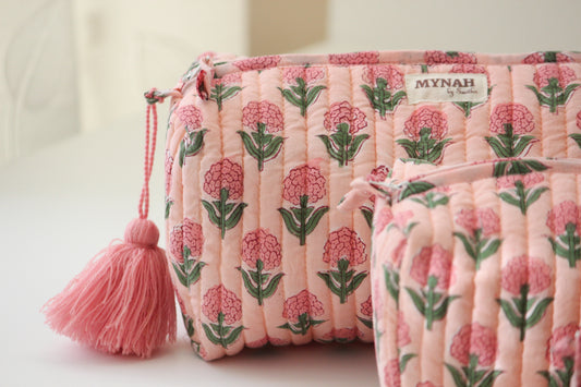 'BLUSH MARIGOLD'  printed travel/makeup zipper pouch-LARGE only