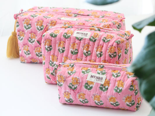 'BUBBLEGUM MOTIF' printed travel/makeup zipper pouch-set of 3