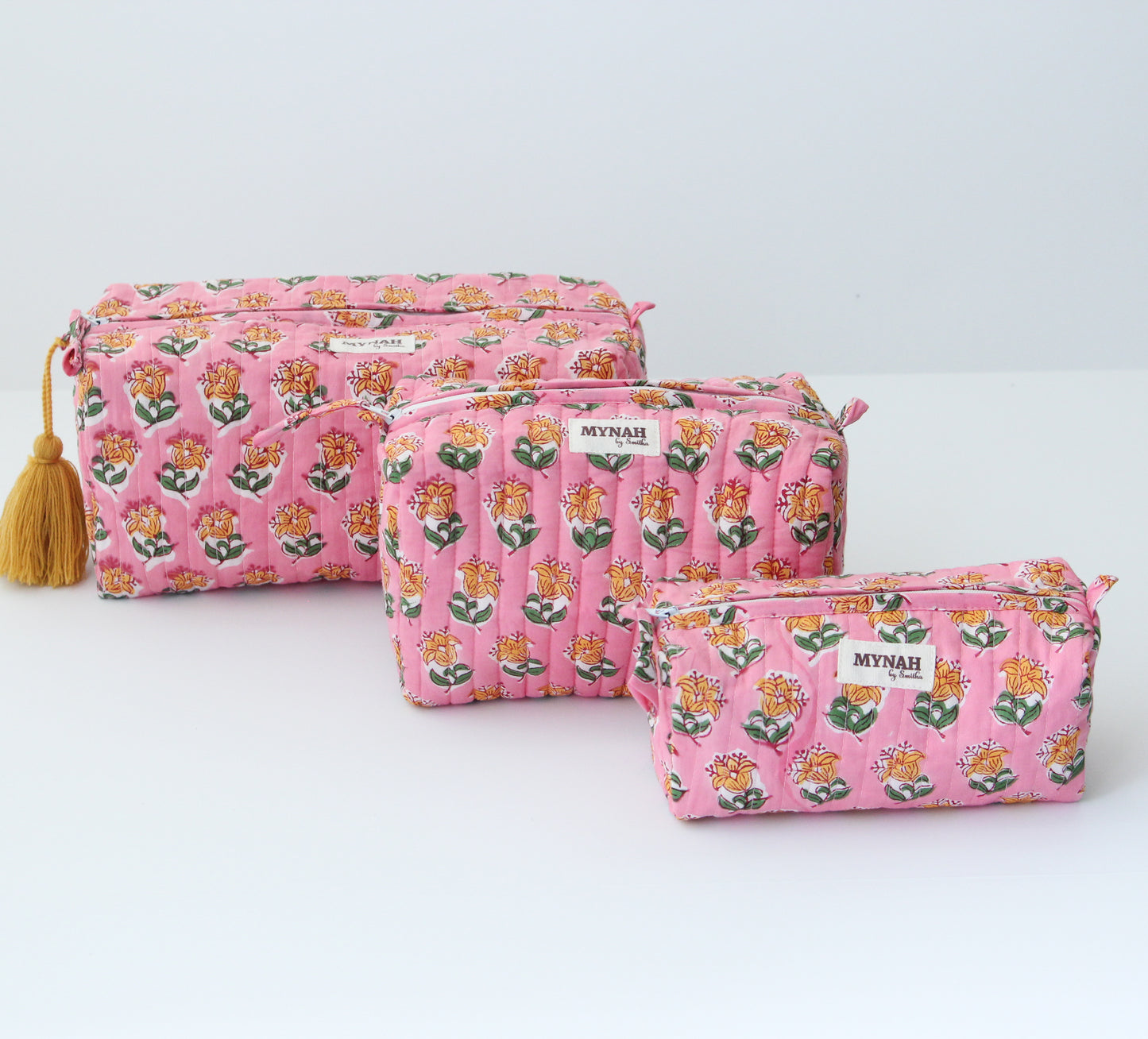 'BUBBLEGUM MOTIF' printed travel/makeup zipper pouch-set of 3