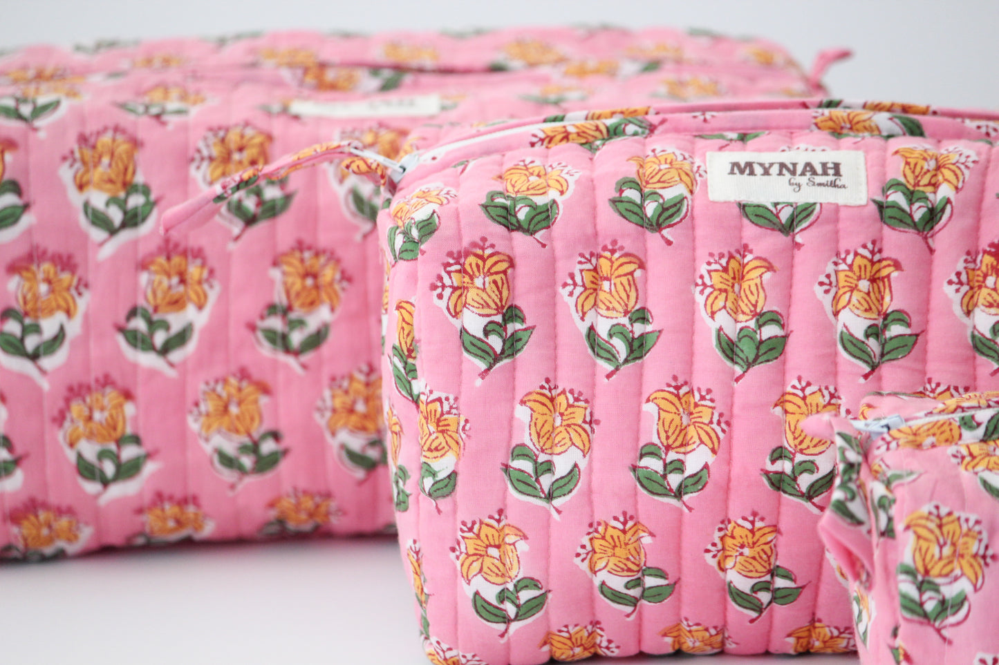 'BUBBLEGUM MOTIF' printed travel/makeup zipper pouch-set of 3