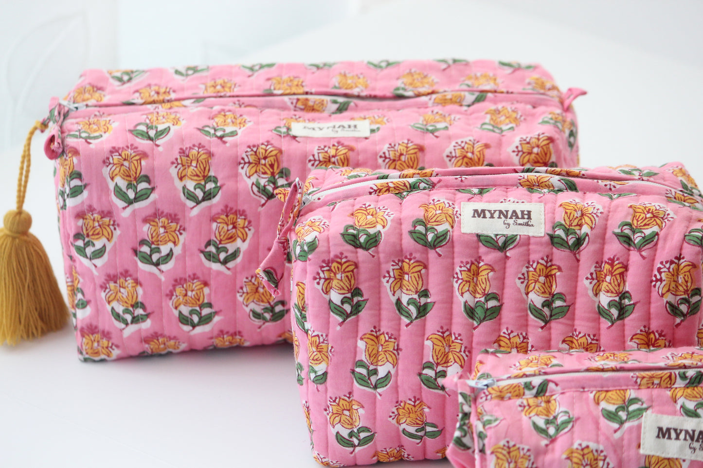 'BUBBLEGUM MOTIF' printed travel/makeup zipper pouch-set of 3