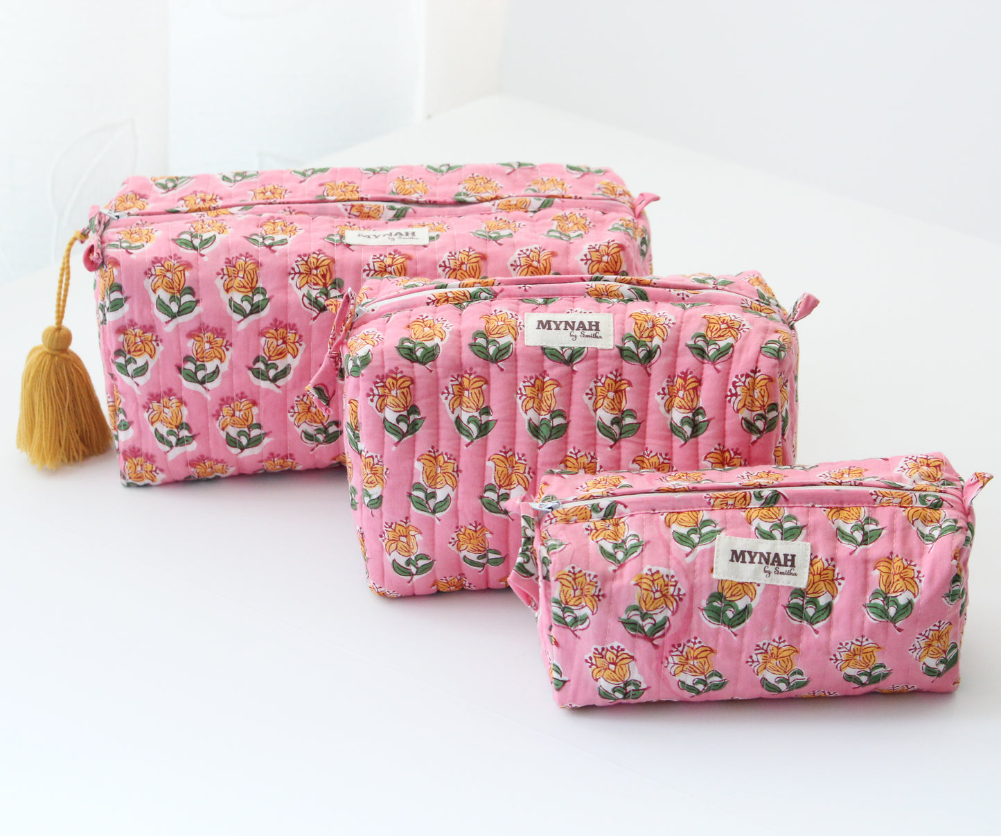 'BUBBLEGUM MOTIF' printed travel/makeup zipper pouch-set of 3