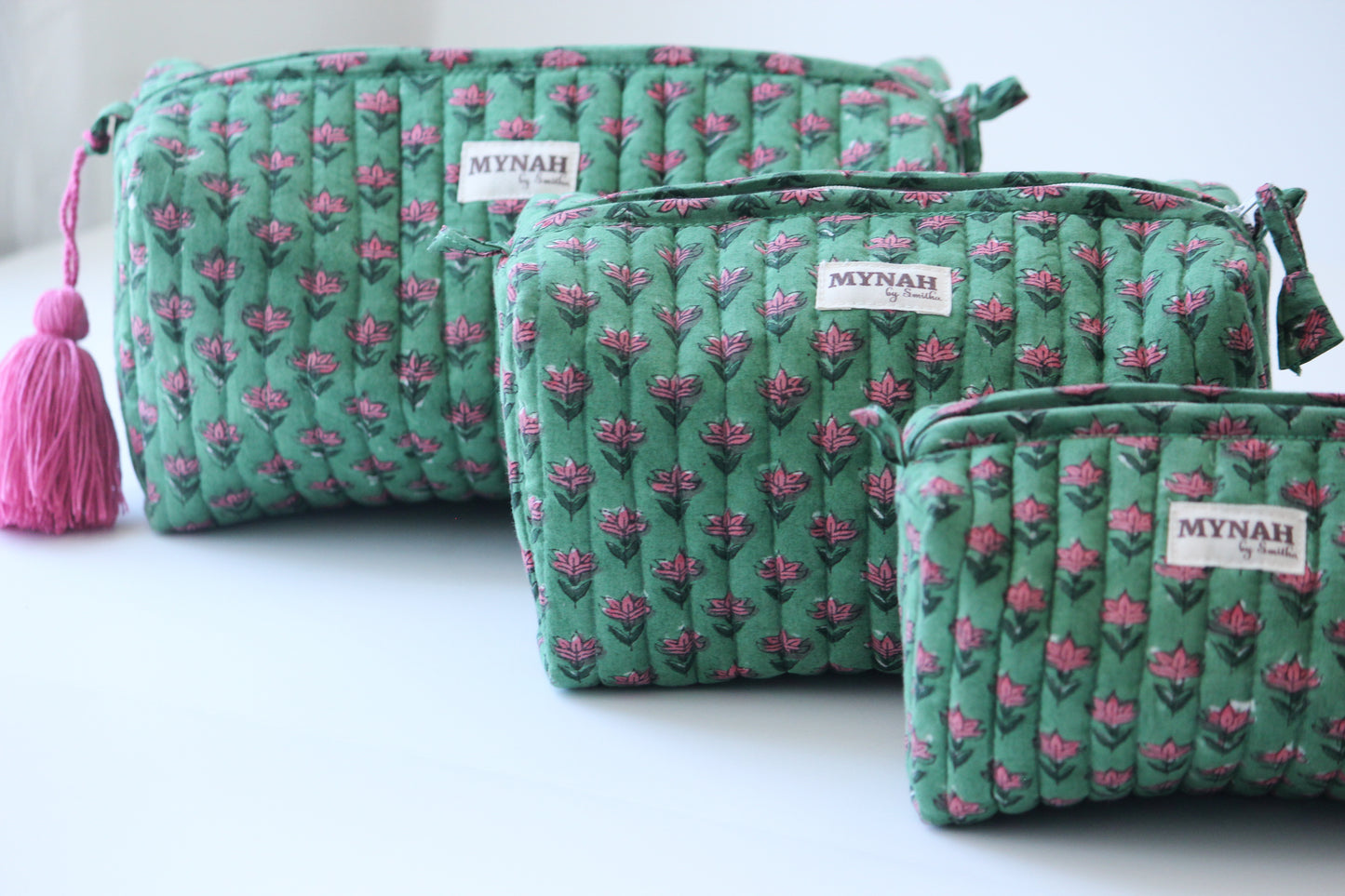 'CACTUS BUDS' printed travel/makeup zipper pouch-set of 3
