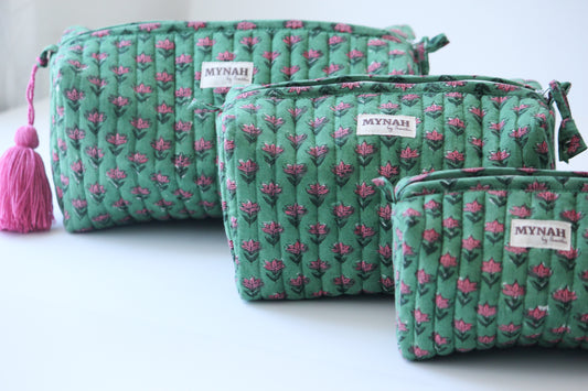 'CACTUS BUDS' printed travel/makeup zipper pouch-set of 3