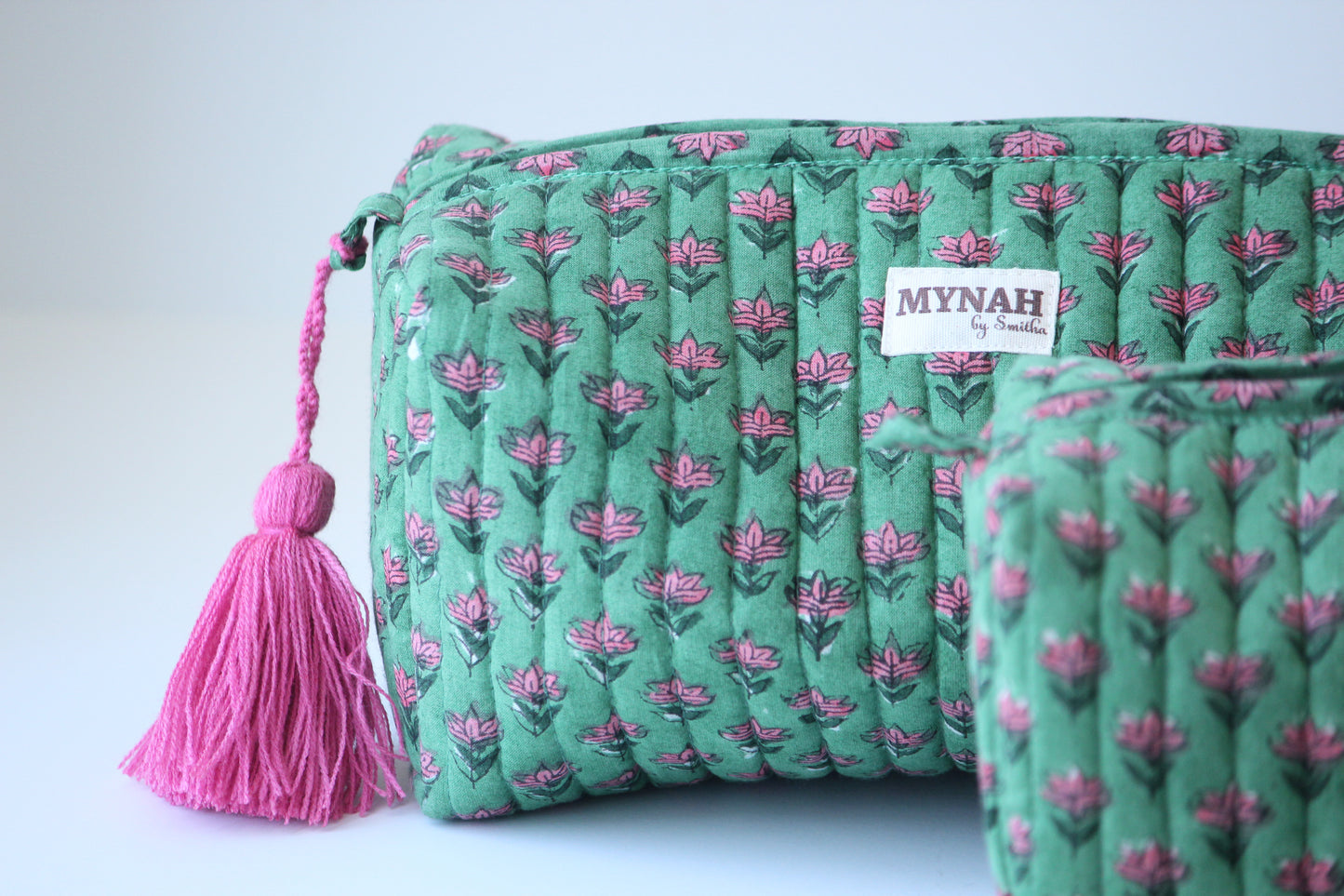 'CACTUS BUDS' printed travel/makeup zipper pouch-set of 3
